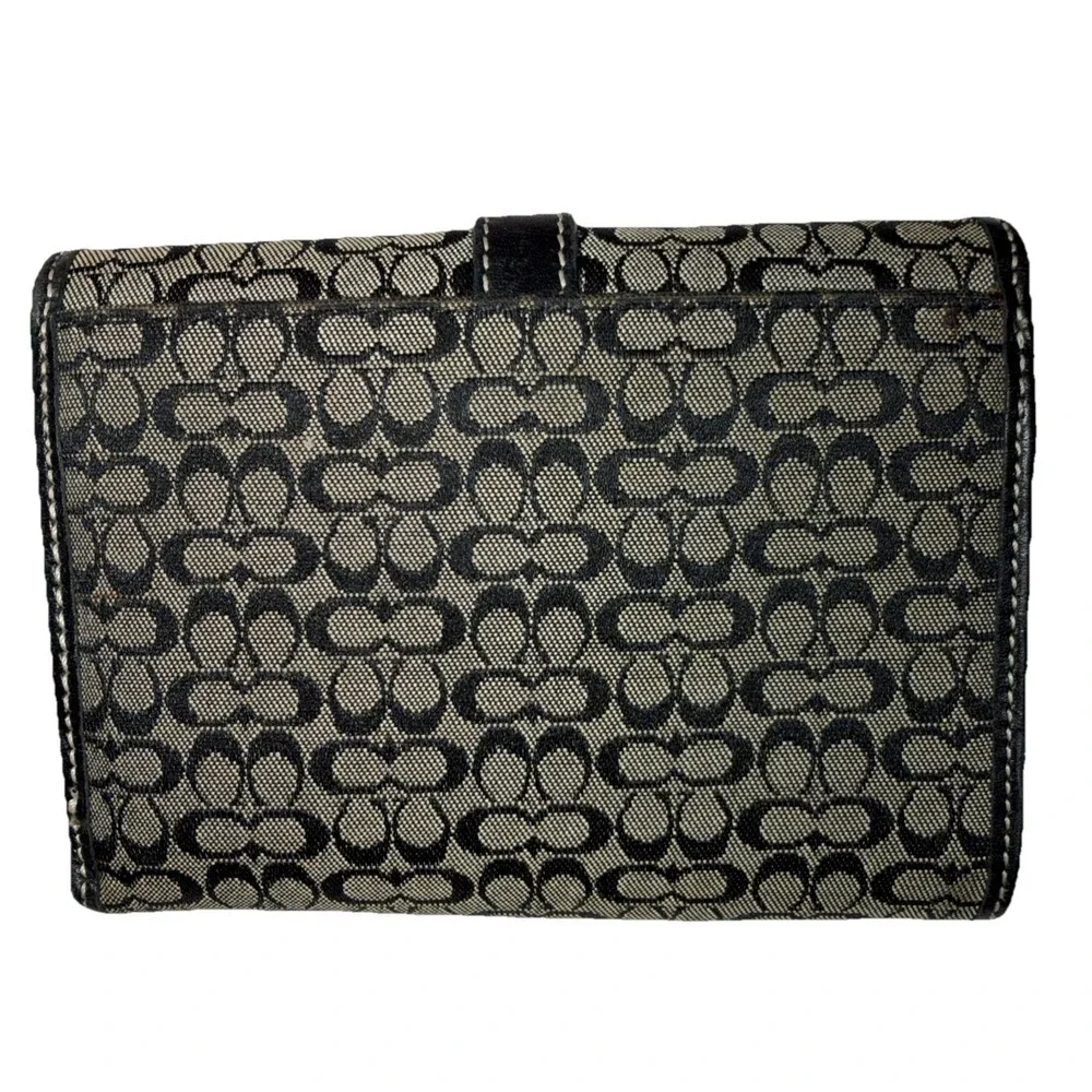 Coach Signature Black Combo Bifold Wallet Purse Black leather trim